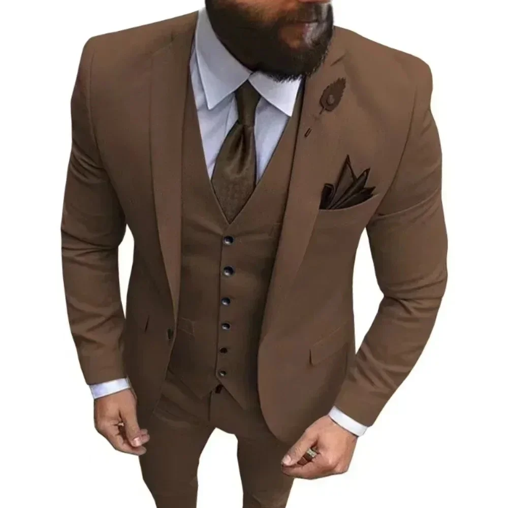 

Slim Fit 3 Pieces Costum Homme Groom Tuxedos men prom suit notched Lapel with One Button Men Suits