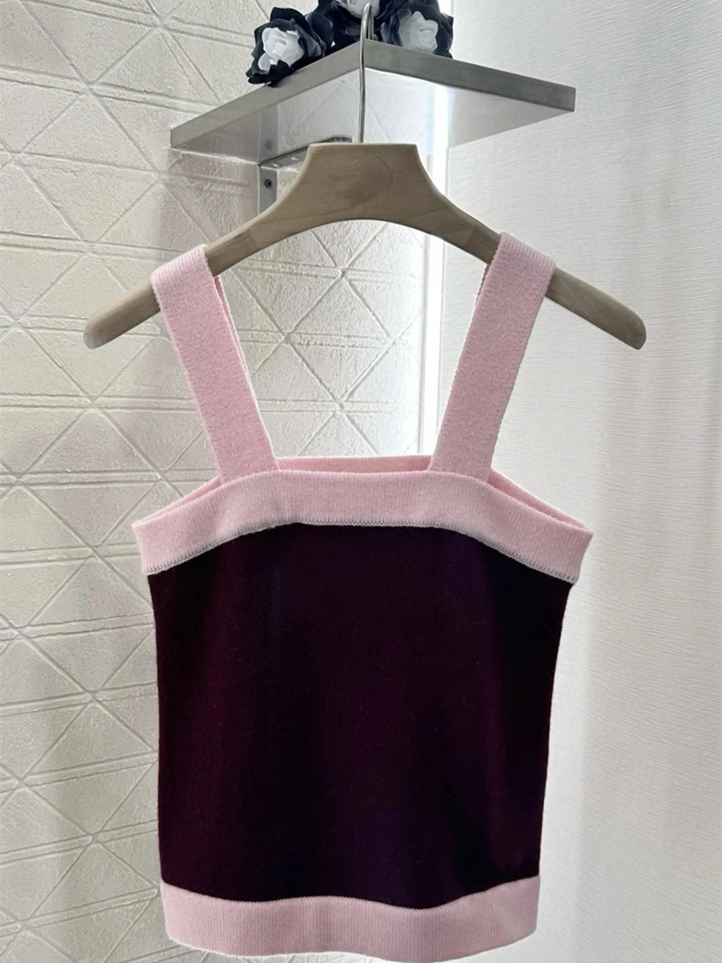

Designer Brand Spring Summer Wool Solid Camisole Strapless Short Knitted Top and Mini Skirt Sets Trendy Hotsweet Lady Clothes