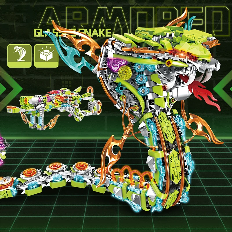 

1189PCS Cyberpunk Mechanical Cobra Building Blocks,2 Unique Form Models,Premium Collectible Display Set for Hobbyists