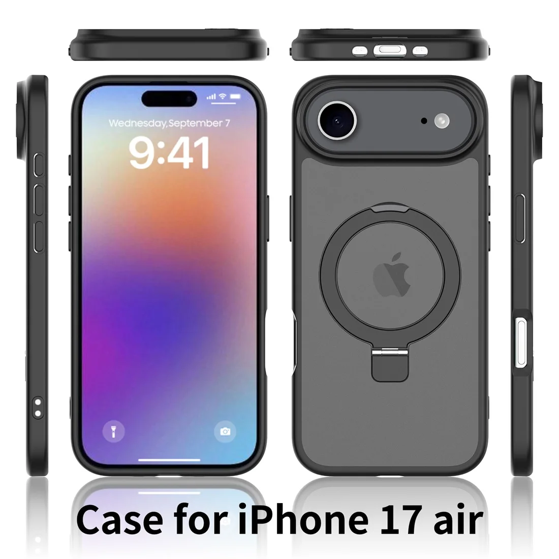 Für iPhone 17 Air 2025 Handyhülle mit integriertem Ständer, kompatibel mit MagSafe, stoßfeste, schlanke, durchscheinende, matte Handyhülle – Detail 1