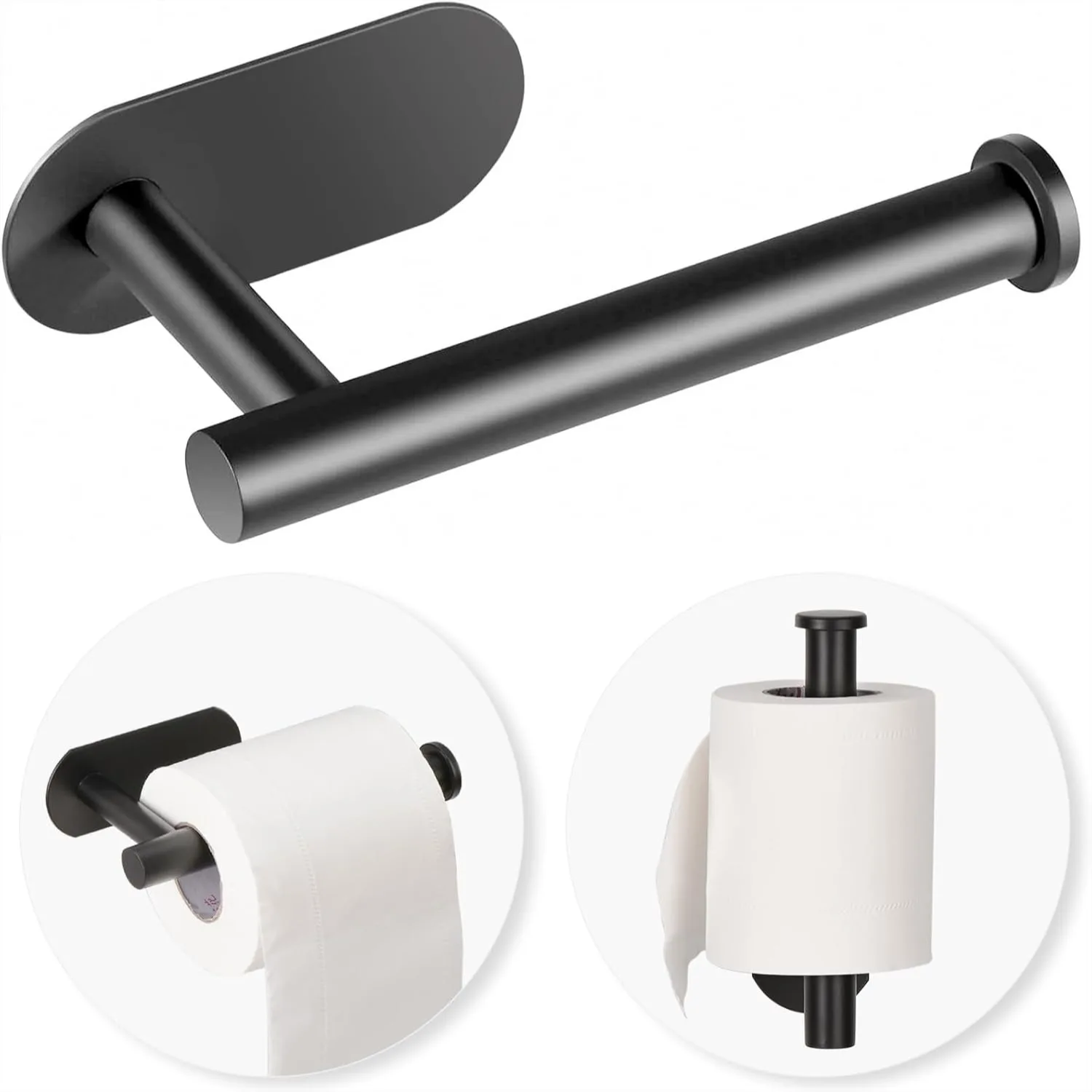 

Adhesive Toilet Paper Holder, No Drilling Wall Mount, SUS 304 Stainless Steel, Rustproof, for Bathroom RV, Black