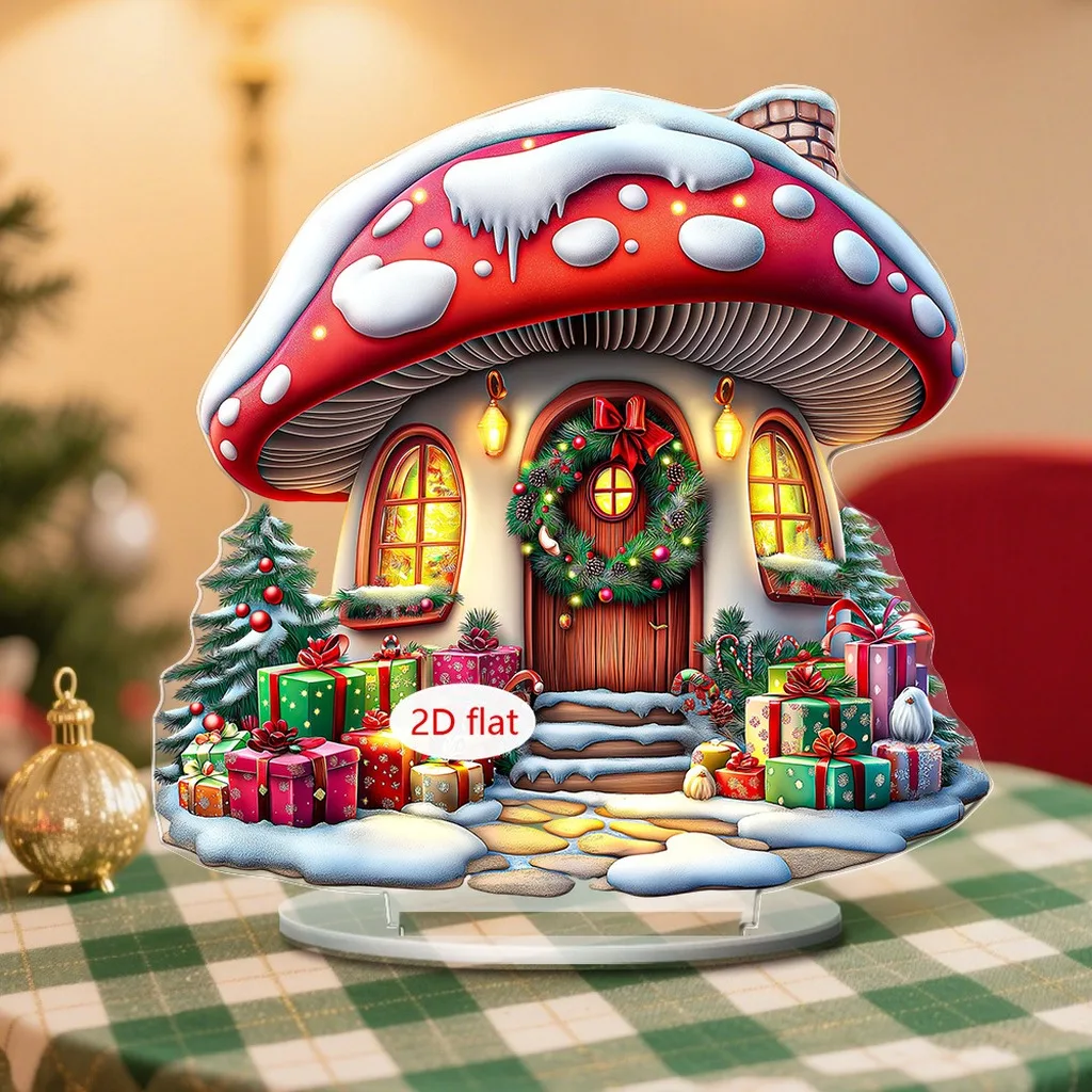 Christmas 2D Acrylic Tabletop Figurine Festive Winter Home Decor for Living Room Study New Year Holiday Party Centerpiece