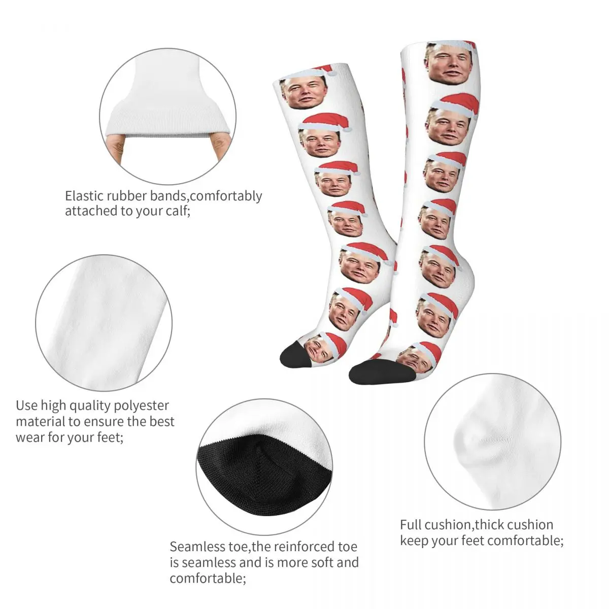 Santa Elon Musk Socks Harajuku Sweat Absorbing Stockings All Season Long Socks Accessories for Man's Woman's Christmas Gifts