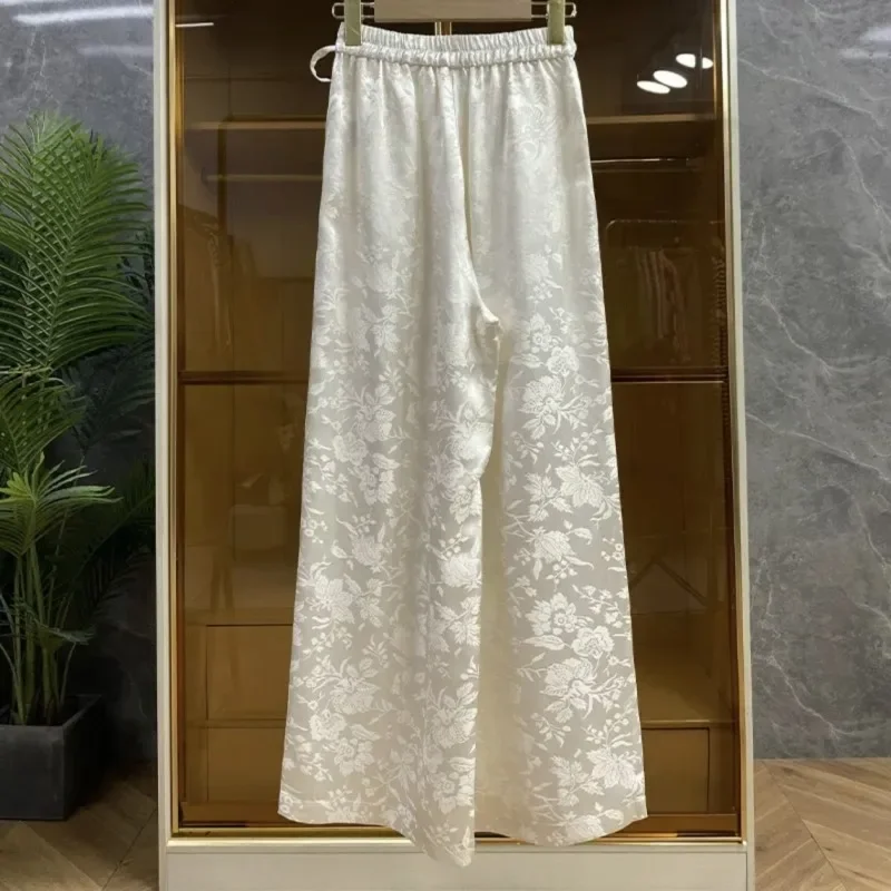 

Chinese Style Jacquard Trousers 2024 New High-waisted Tie Elastic Wide Pantalones Women's Loose Drape Narrow Straight Leg Slacks