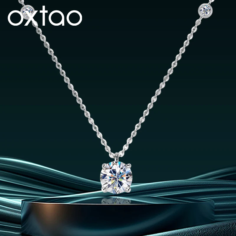 

OXTAO Luxury 2 Carat Moissanite Pendant Necklace with Certificate for Women Wedding Bridal Fine D Color Jewelry 14K Gold Filled