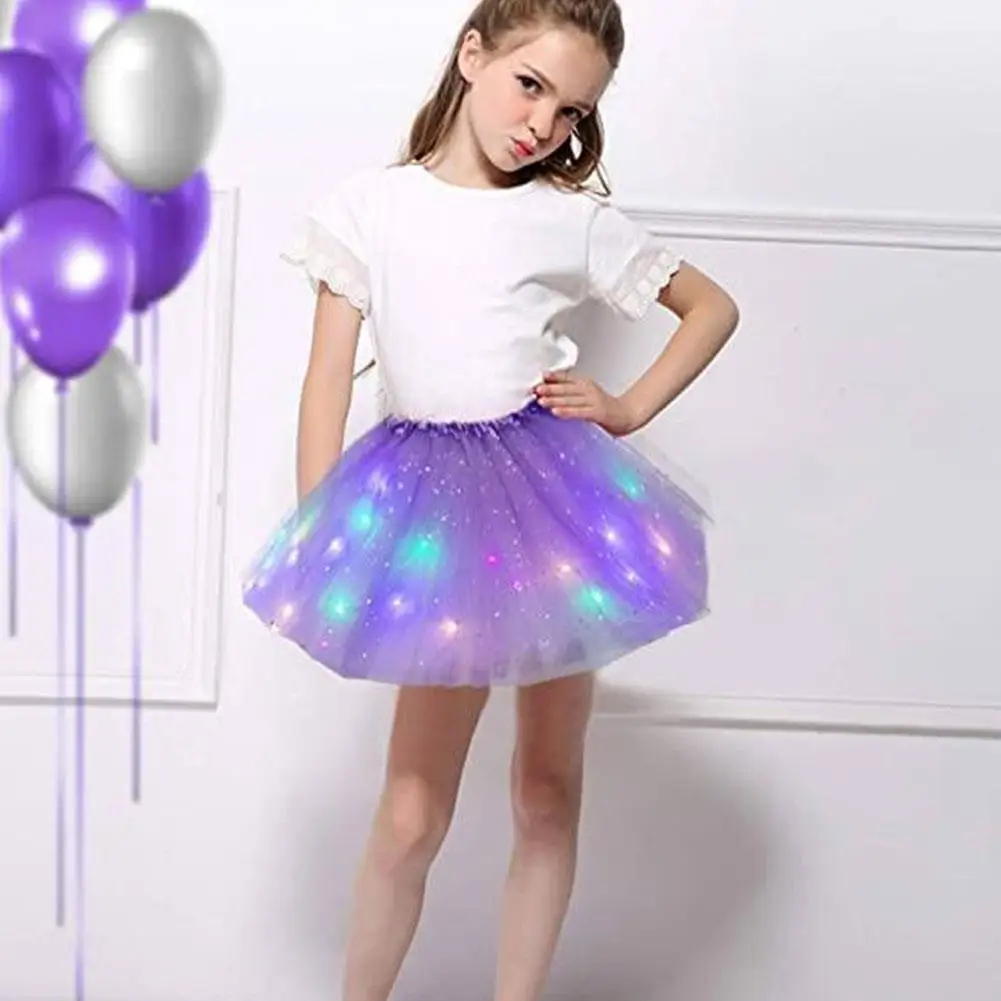 LED Glowing Light Kids Girls Princess Tutu Skirts Tulle Star Skirt Short Tutu Mini Skirt Ballet Dancewear Party Cosplay Costume