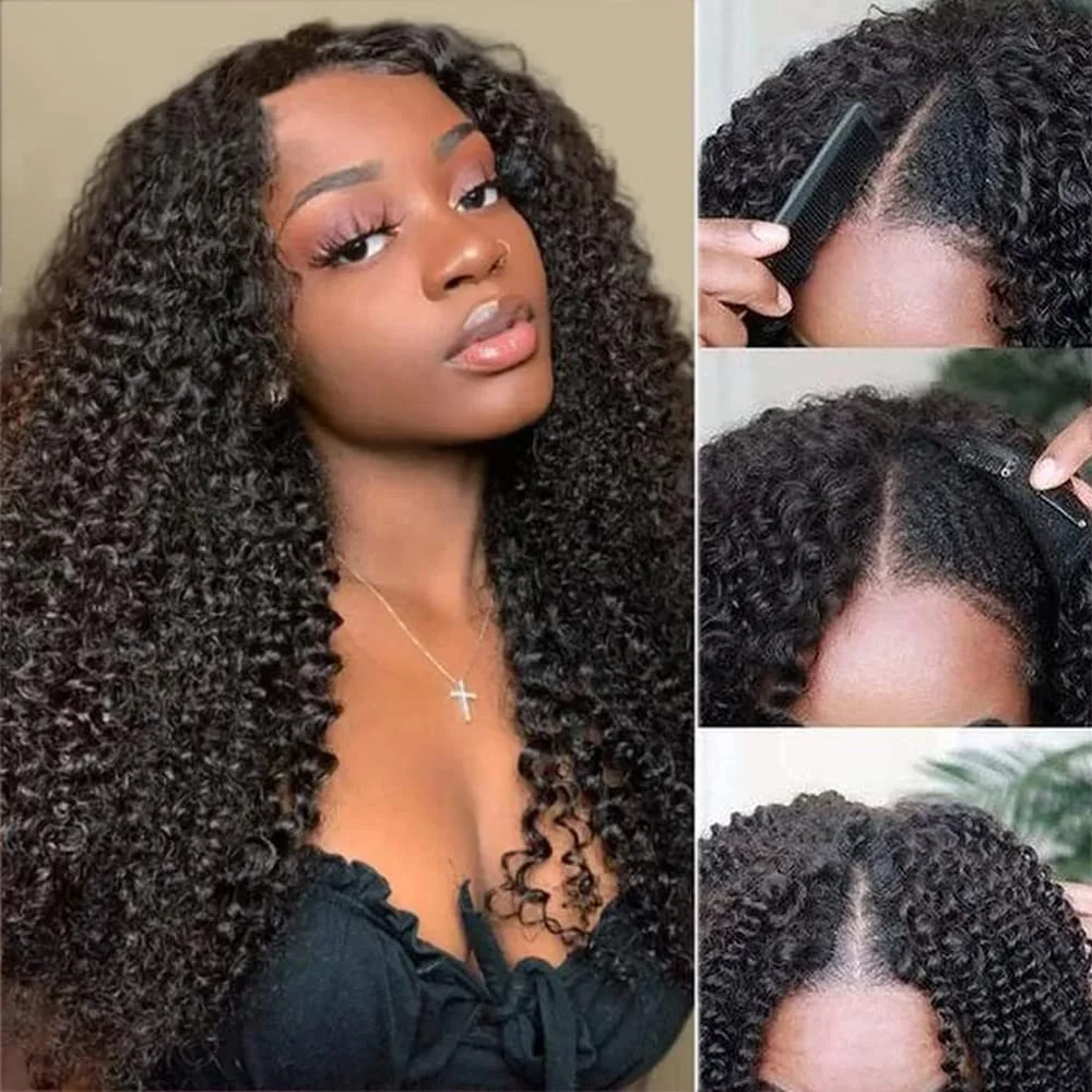 Kinky Curly V Part Wig Human Hair Wigs Deep Curly Human Hair Wigs Brazilian Glueless No Leave Out U part Natural Human Hair Wig