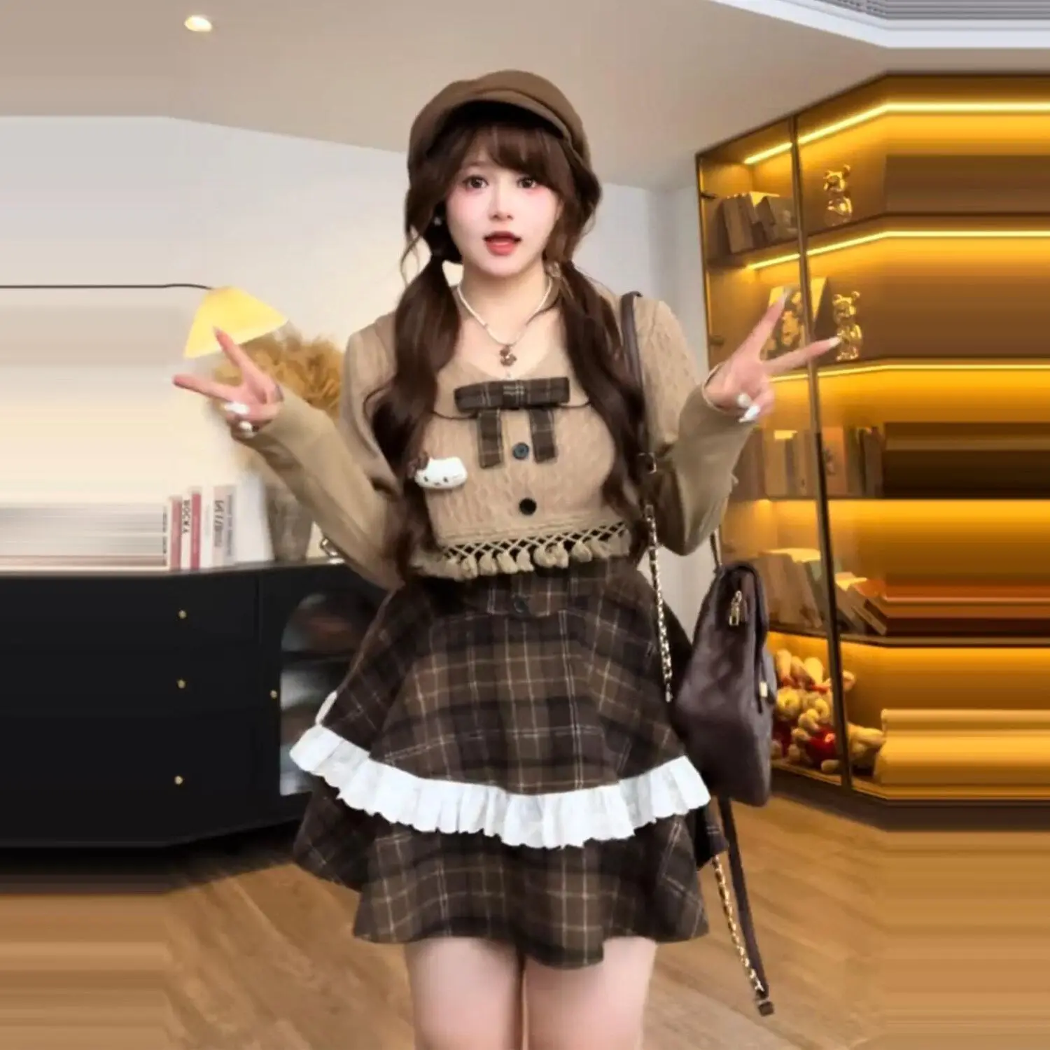 Conjunto de Uniforme Escolar Estilo JK, Dulce y Bonito, para Primavera y Otoño, con Blusa con Lazo de Mariposa y Falda Corta, Conjunto de Dos Piezas