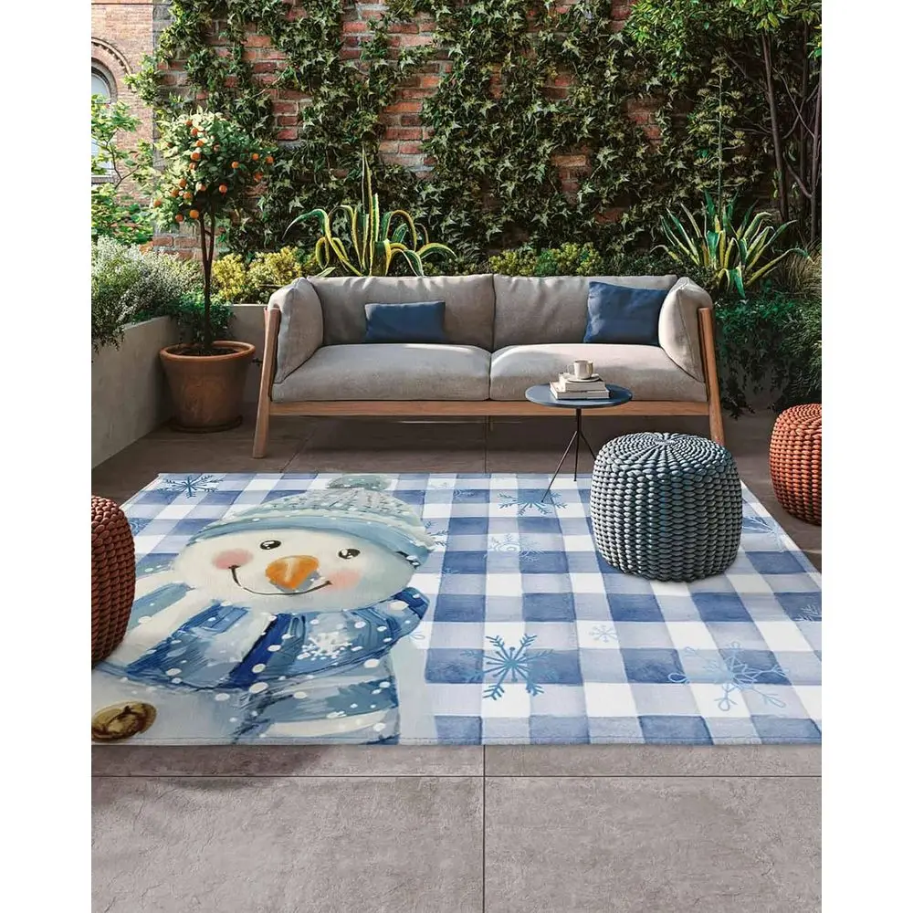 

Зимний снеговик 5x8 футов для улицы/в помещении, синий клетчатый снежинками, идеально подходит для патио, террасы и крыльца