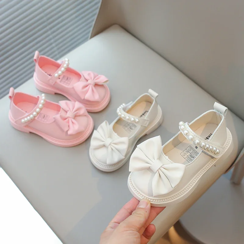 Baby Girls Casual Shoes Kids PU Leather Shoes with Bow-knot Sweet Cute Fashion Princess Children Wedding Dress Party Flats Soft