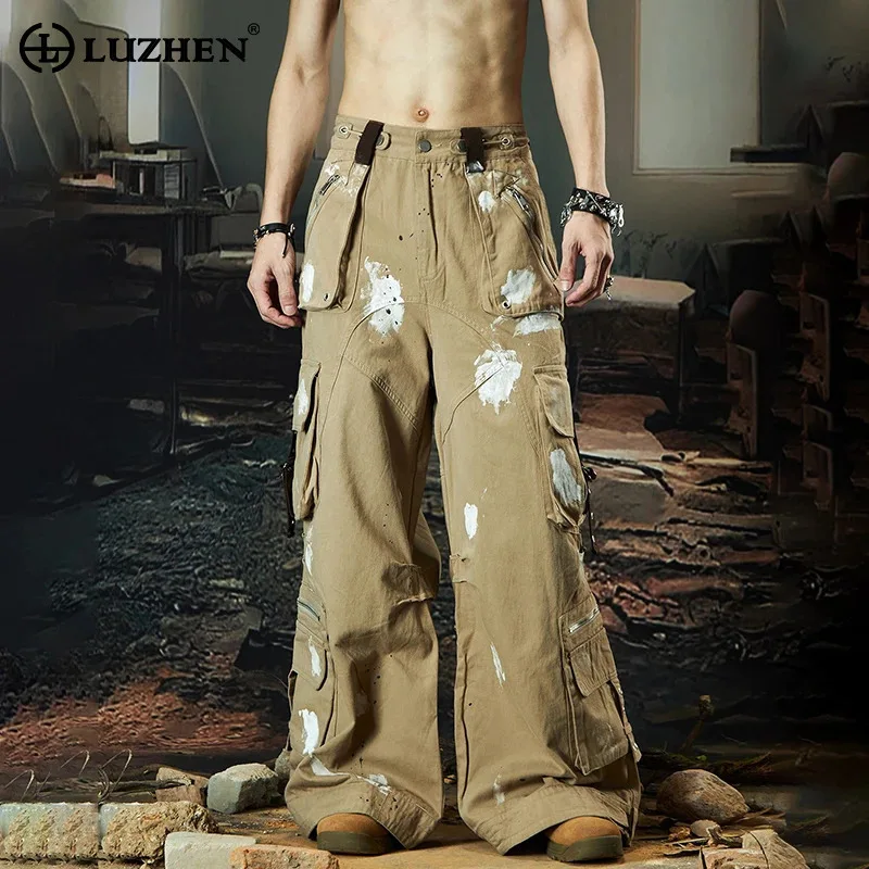 

LUZHEN Trendy Personalized Paint Printed Loose Cargo Pants Men's 2025 New Streetwear Pockets Decorate Wide Leg Trousers JY2132