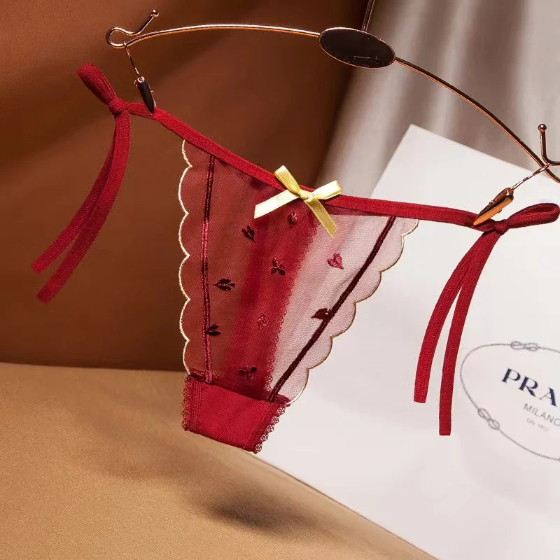 Slip séduisant à lacets avec des nœuds charmants pour femmes, sous-vêtements Sexy taille basse, culotte Pure Passion