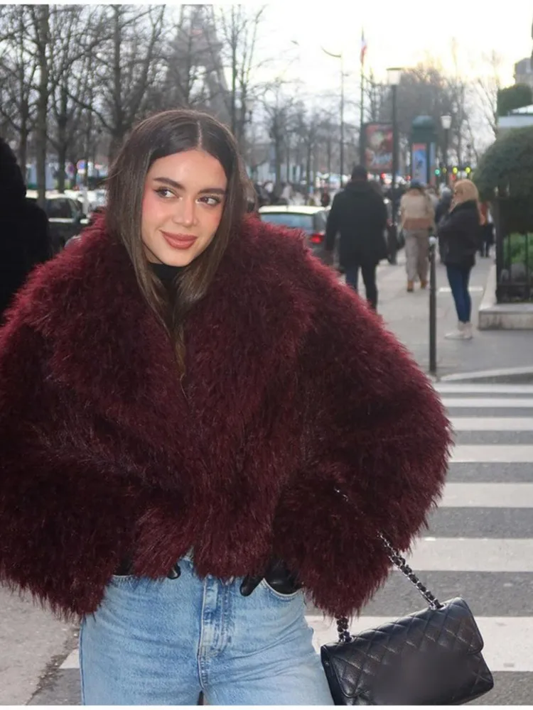 

Winter Women KIDCRKJ Mink Fur Jacket Round Neck Long Hair Oversized Lady Eco Fur Outwear Temperament Faux Fur Jacket For Female