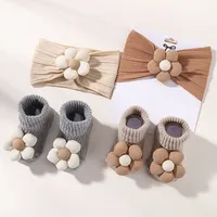 2Pcs Flower Baby Headband Socks Set Soft Nylon Hairband for Newborn Girl Elastic Floral Turban Short Sock Infant Headwear