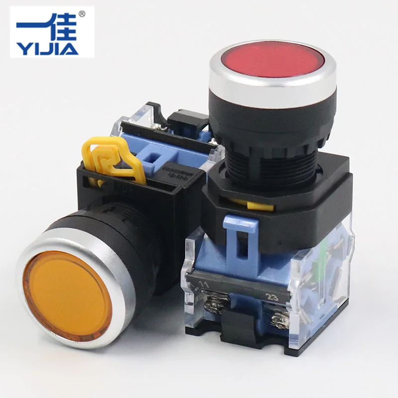 

Серебряный контакт 30 мм, мгновенный плоский кнопочный переключатель, включение и выключение, самосброс, без блокировки, круглая кнопка 1NO1NC LA38-11BN ZS