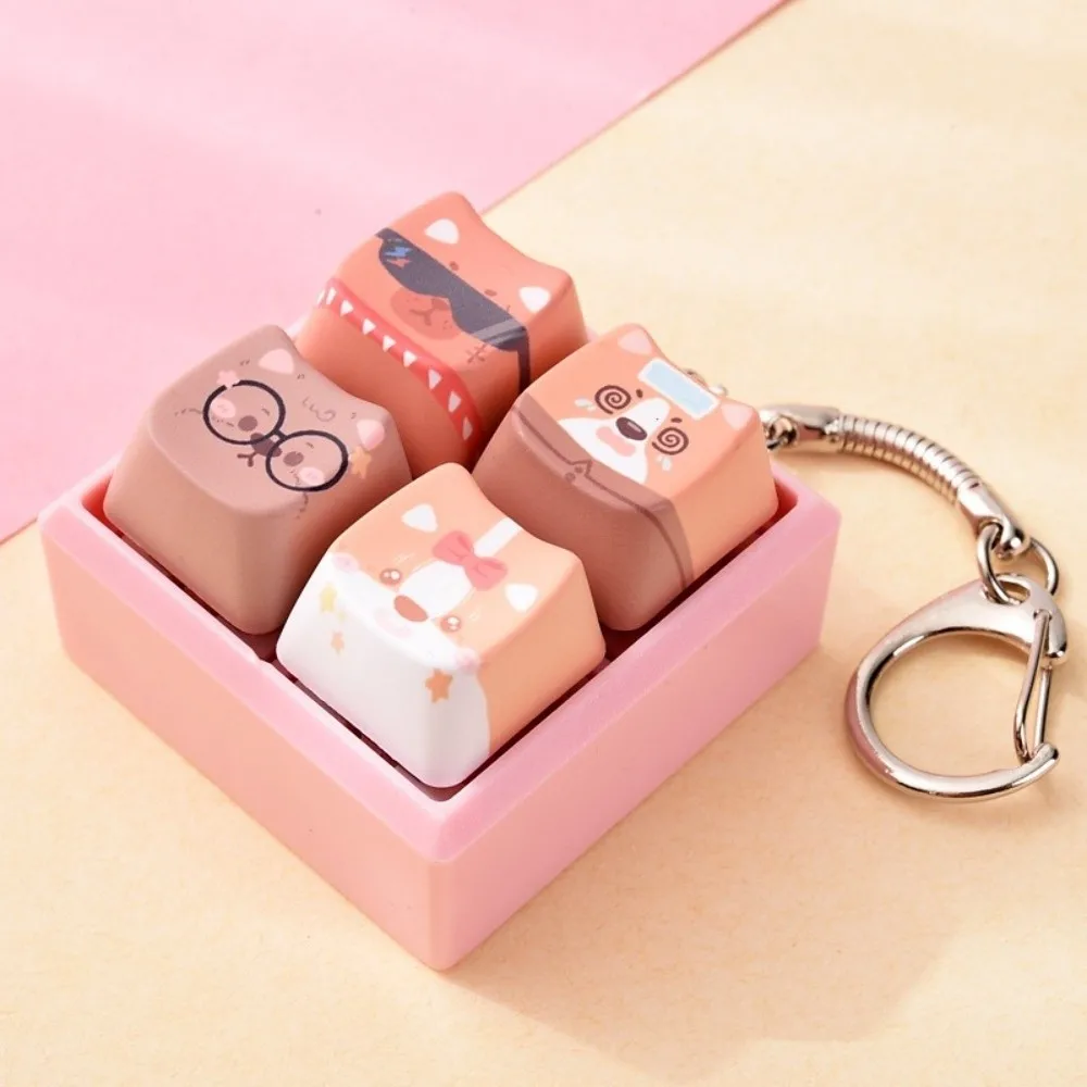 4-Tasten-Welpen-Tastenkappen-Schlüsselanhänger, Kawaii-Entspannungstasten-Fidget-Schlüsselanhänger, kreatives, tragbares mechanisches Tastatur-Set, Geschenk für Freunde – Detail 10