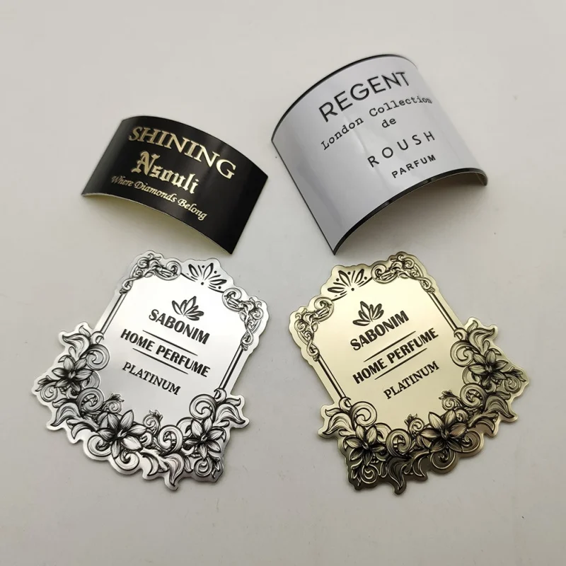 10 0.Zhang.Custom.Factory Custom Perfume Labels Glass Bottle 3D Logo Transfer Metal Stickers In Aluminum Material F