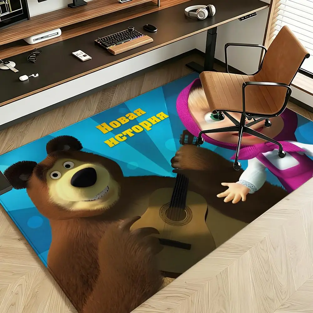 Cartoon M-Masha and the B-Bear Floor Mat Soft Flannel Floor Mat  Suitable for Entryways, Living Rooms, Bedrooms, and Bathrooms