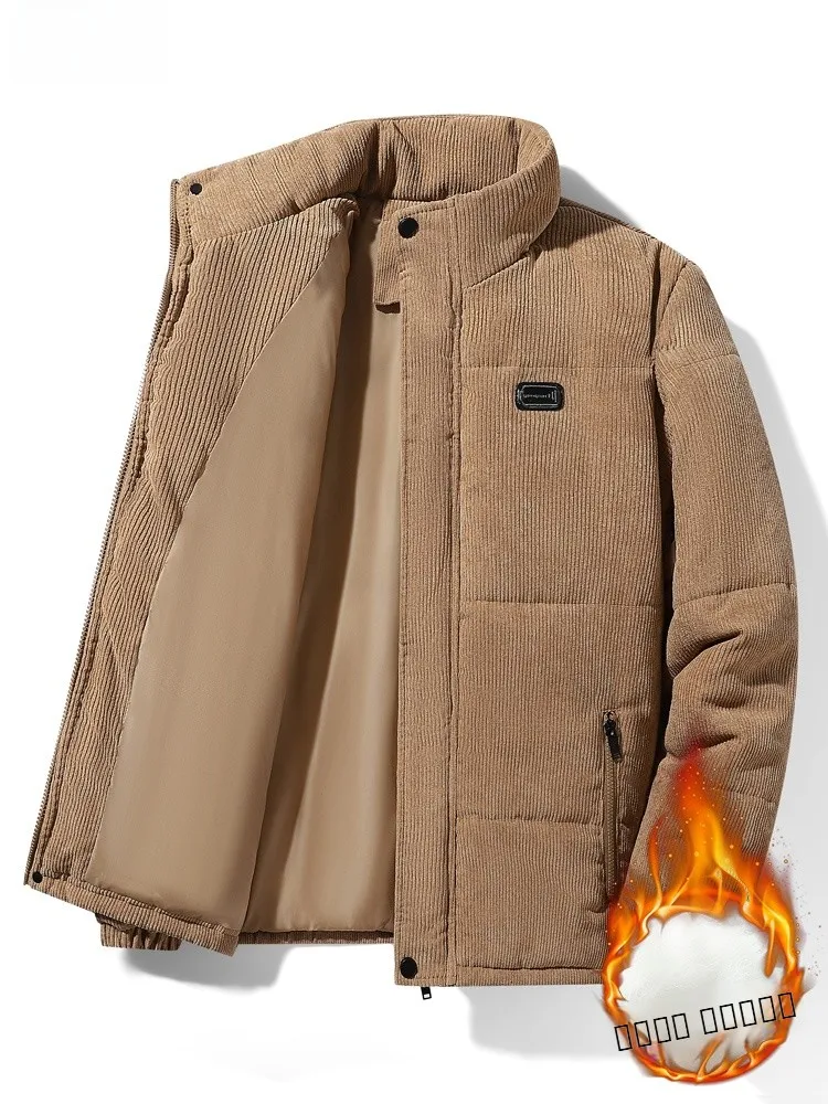 

Мужская утепленная хлопковая куртка с воротником-стойкой, зимнее теплое пальто, повседневная вельветовая верхняя одежда на молнии, свободный крой