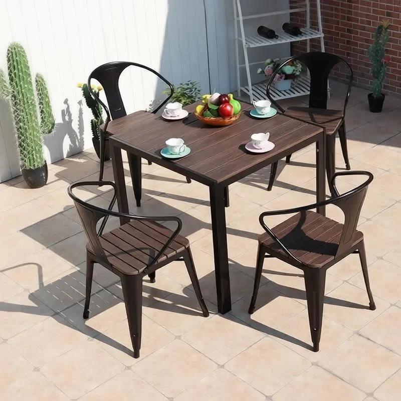 for High-end Outdoor Leisure Courtyard Aluminum Alloy Plastic Wood Tables and Chairs Hotel Villa Garden Terrace Negotiation