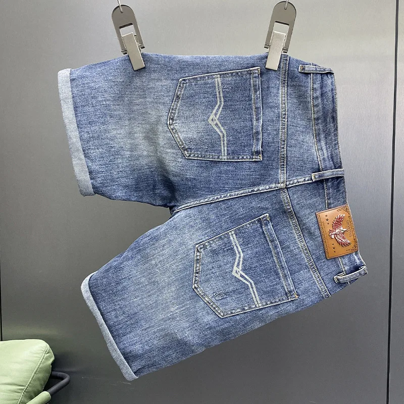 

Summer Slim fit thin denim shorts men's high-end fashion elastic soft casual fashion Korean washed-out shorts