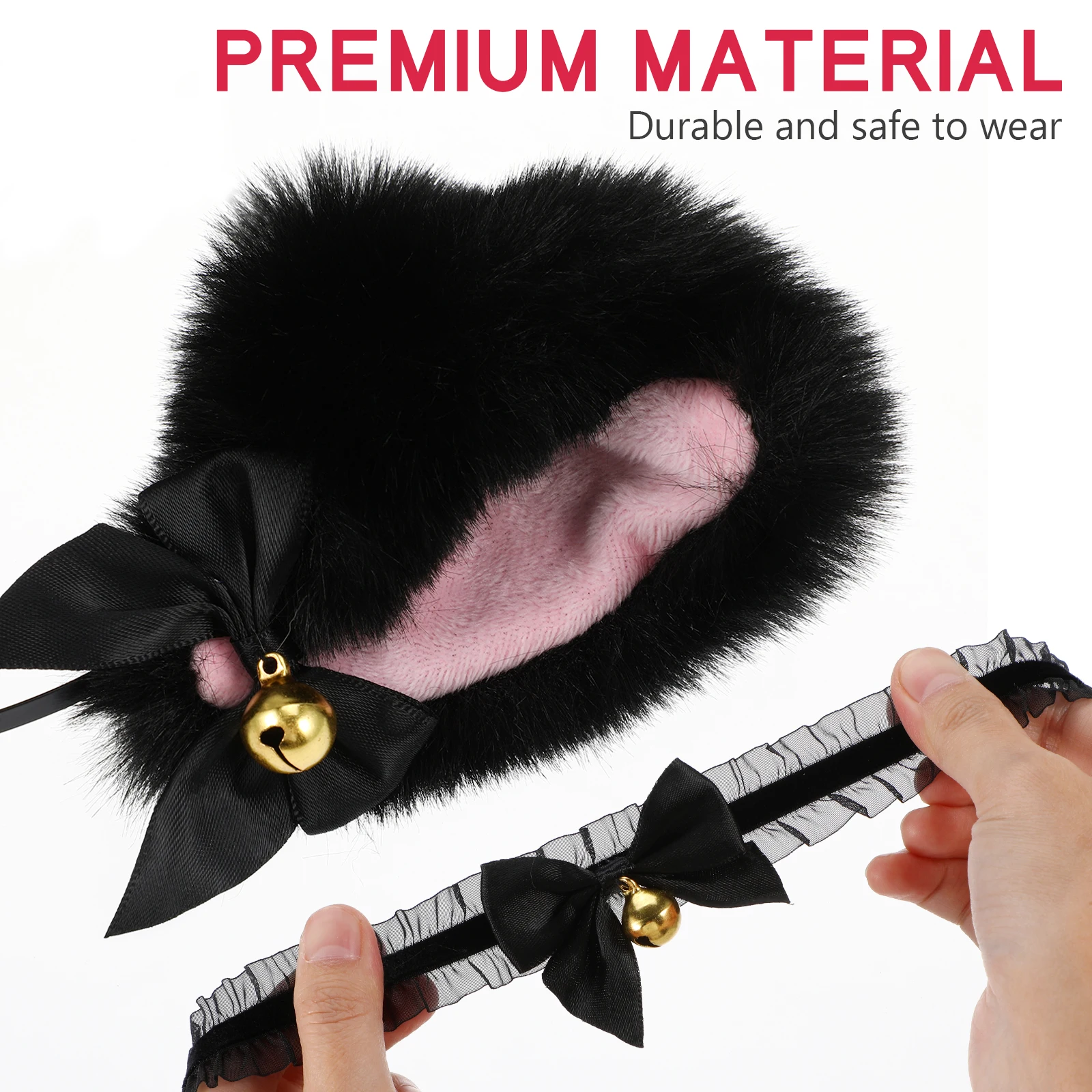 

1 set Cat Ear Headband Collar Set 5cm Fuzzy Fabric Durable Safe for Party Cosplay Photo Props Halloween Accessories Hair Hoops