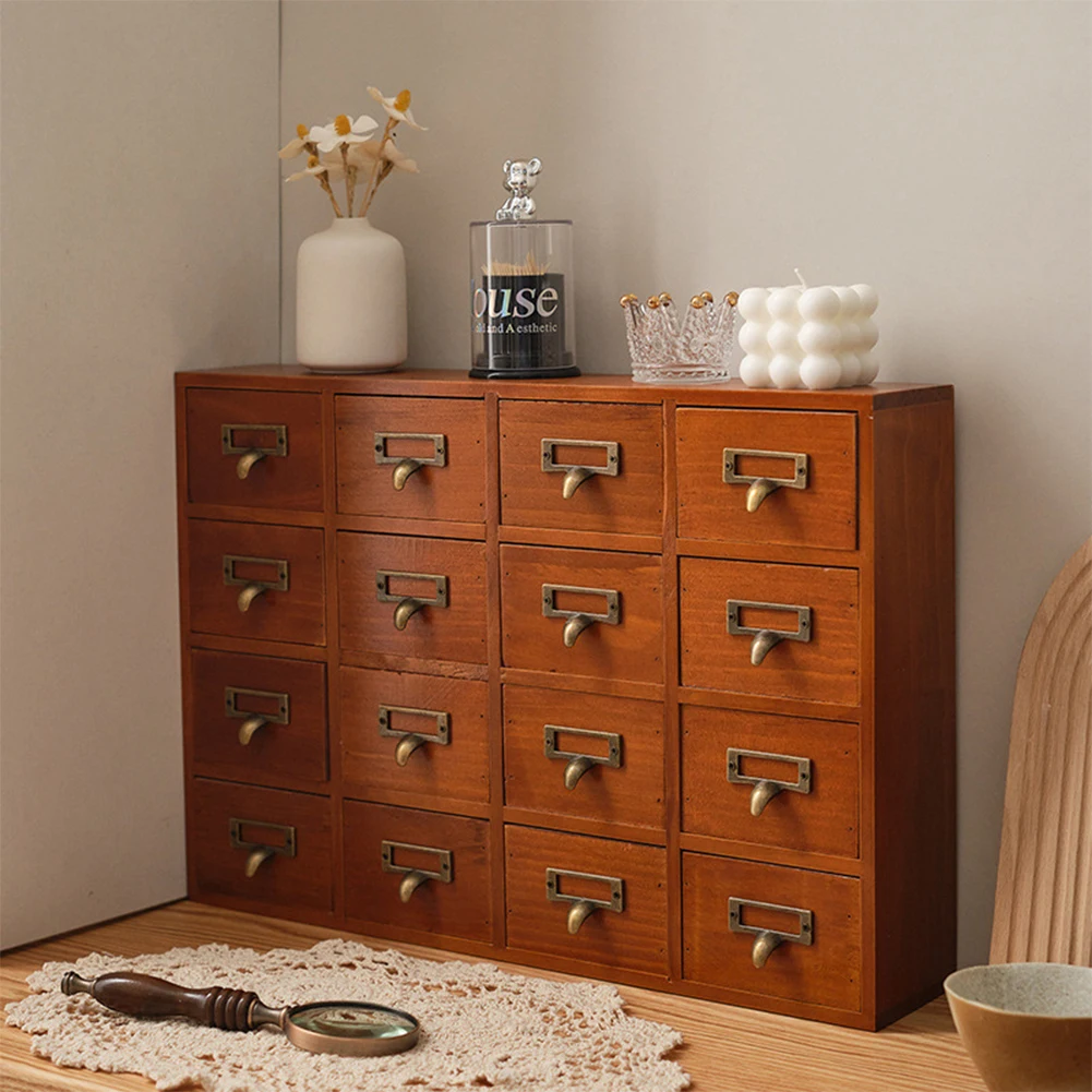 

Desk Drawer Organizer with 16 Drawers Traditional Apothecary Cabinet Rustic Wood Desk Drawer for Home Office Bedroom Decoration