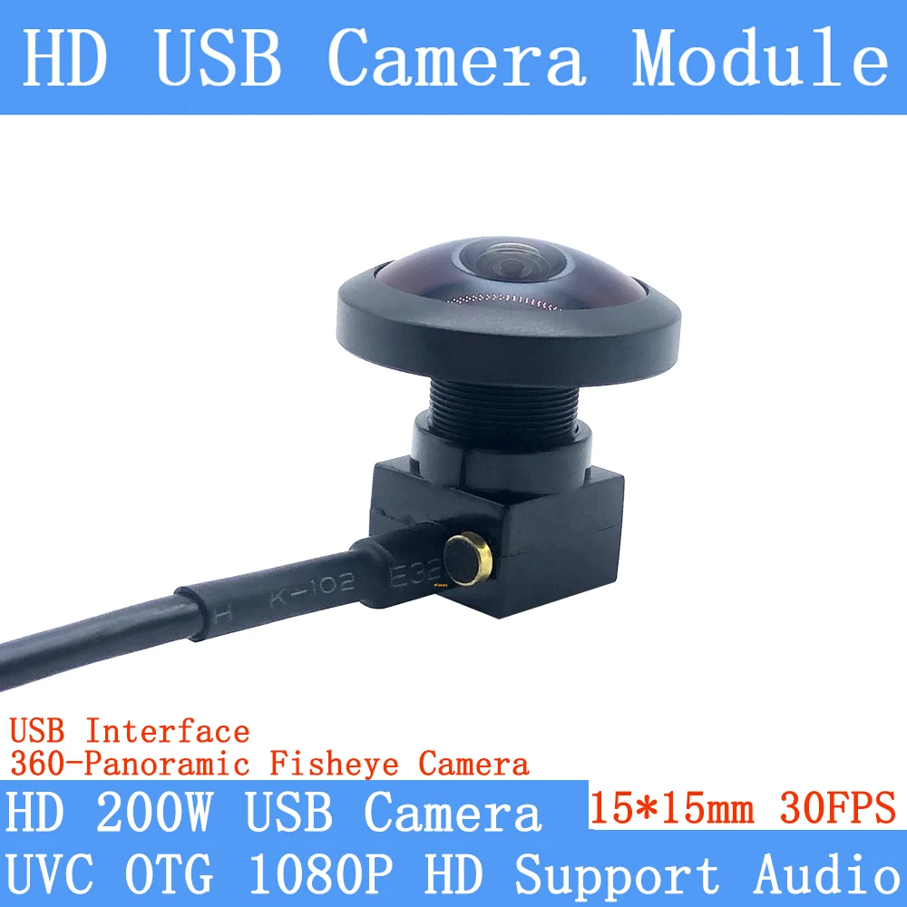 

2MP Panoramic Fsheye Wide-Angle OTG USB Camera Module 30FPS 1080P Mini CCTV Webcam with Audio Support Android Type-C Interface