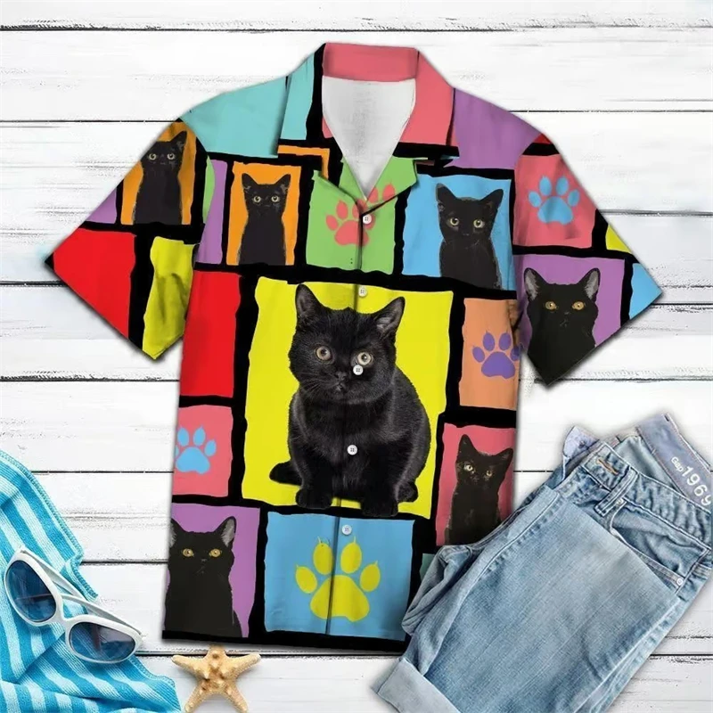 

Men's Casual Shirts Kawaii Cats 3d Print Shirts New Fashion Hawaiian Camisa Beach Blouse Short Sleeve Tee Shirt Vocation Lapel