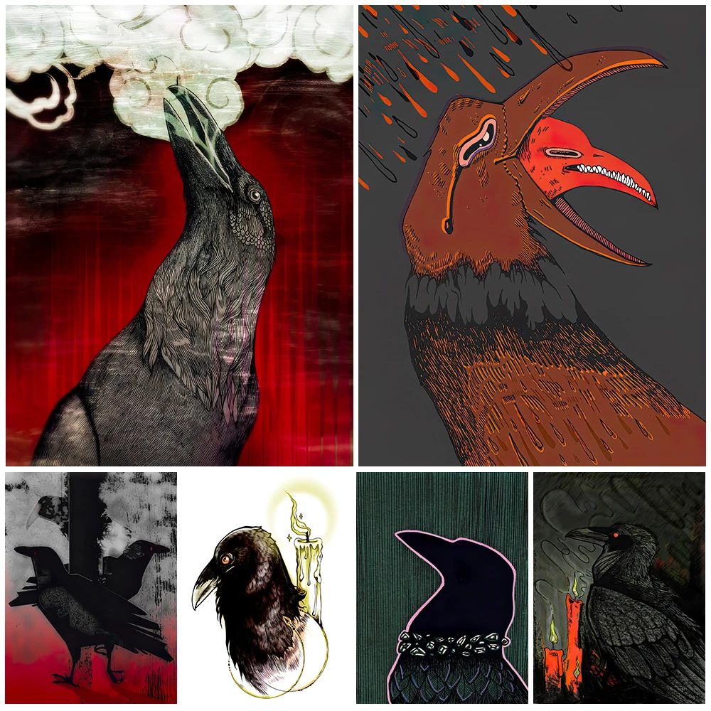 

The Crow Is The Messenger Of The Witch Vintage Wall Art Canvas Painting Abstract Black Crow Vintage Poster And Prints Home Decor