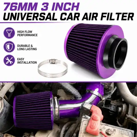 76MM 3 Inch Universal Car Air Filter Vent Filter High Flow Cold Air Intake Filter Engine Protector Replacement Dry Air Filter Auto Accessories