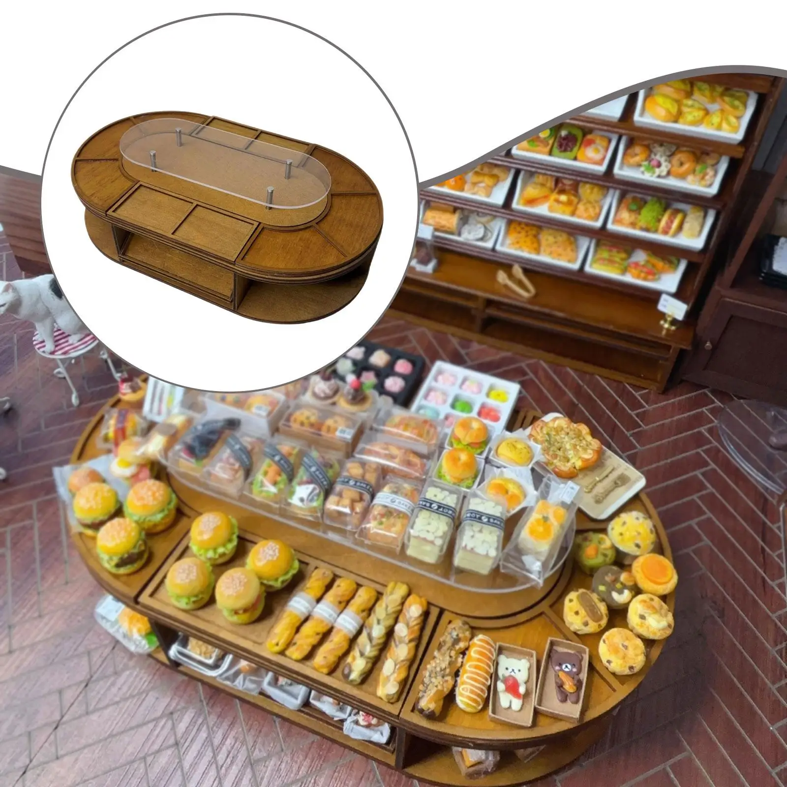 

Wooden Bread Rack Miniature 25x15x7.2cm Dessert Shop Furniture for 1/6 1/12 Dollhouse