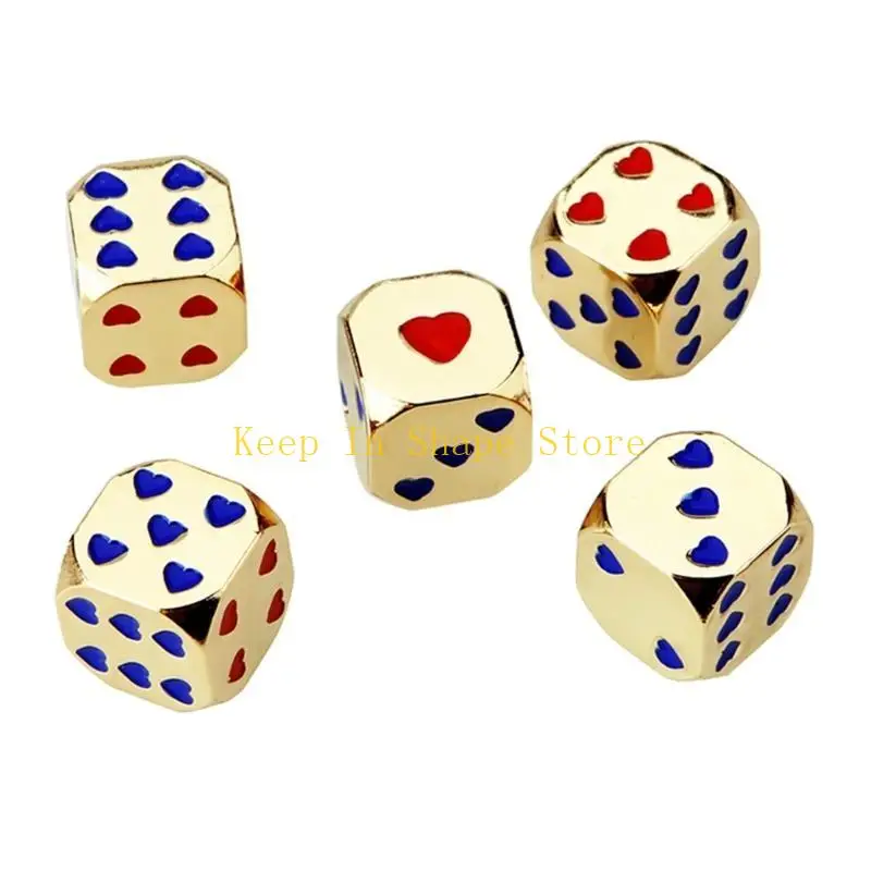 U1JC 5 PCS Metal 6 جوانب زاوية مستديرة النرد مع النقاط على شكل قلب لعب لعب النرد للعبة الطاولة ، تدريس الفصل الدراسي
