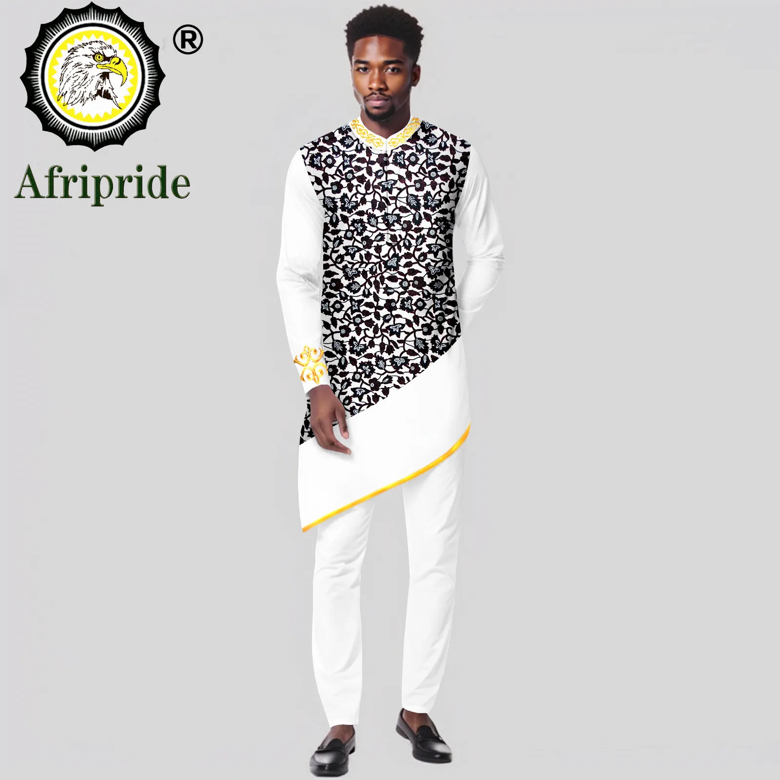 African Men Clothing Embroidery Print Shirt and Down 2 Piece Set African Wear Plus Size Outfits for Evening Wedding 2416033