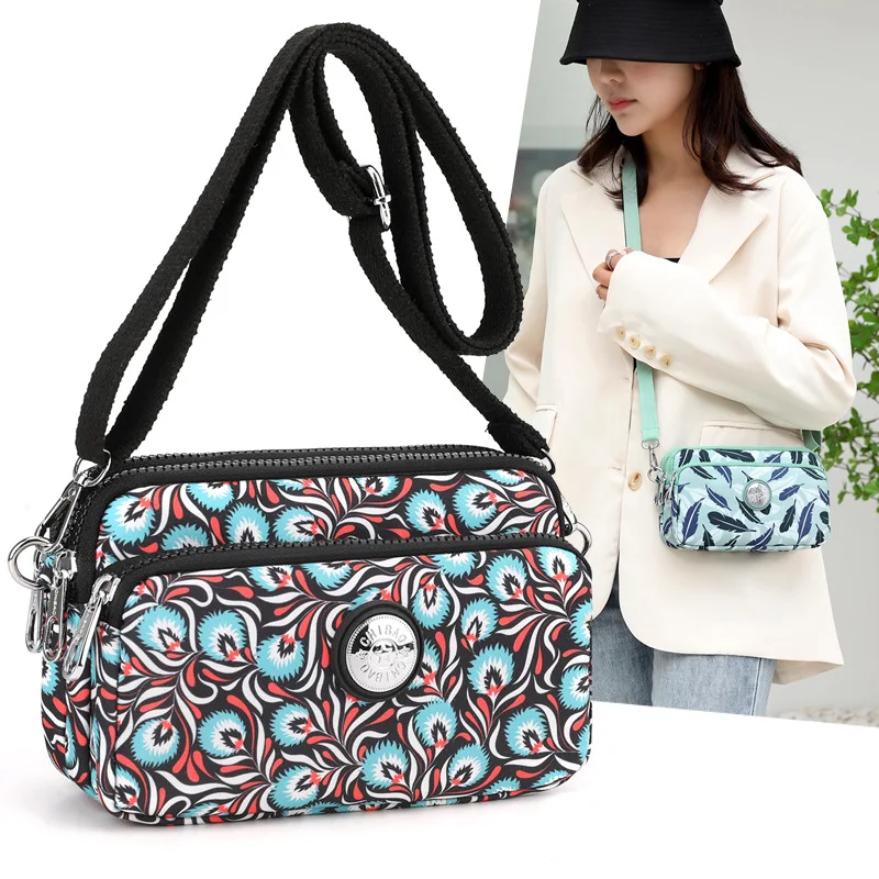 New Fashion Nylon Cloth Printed Crossbody Bag for Middle and Elderly Mom's One Shoulder Small Square Bag