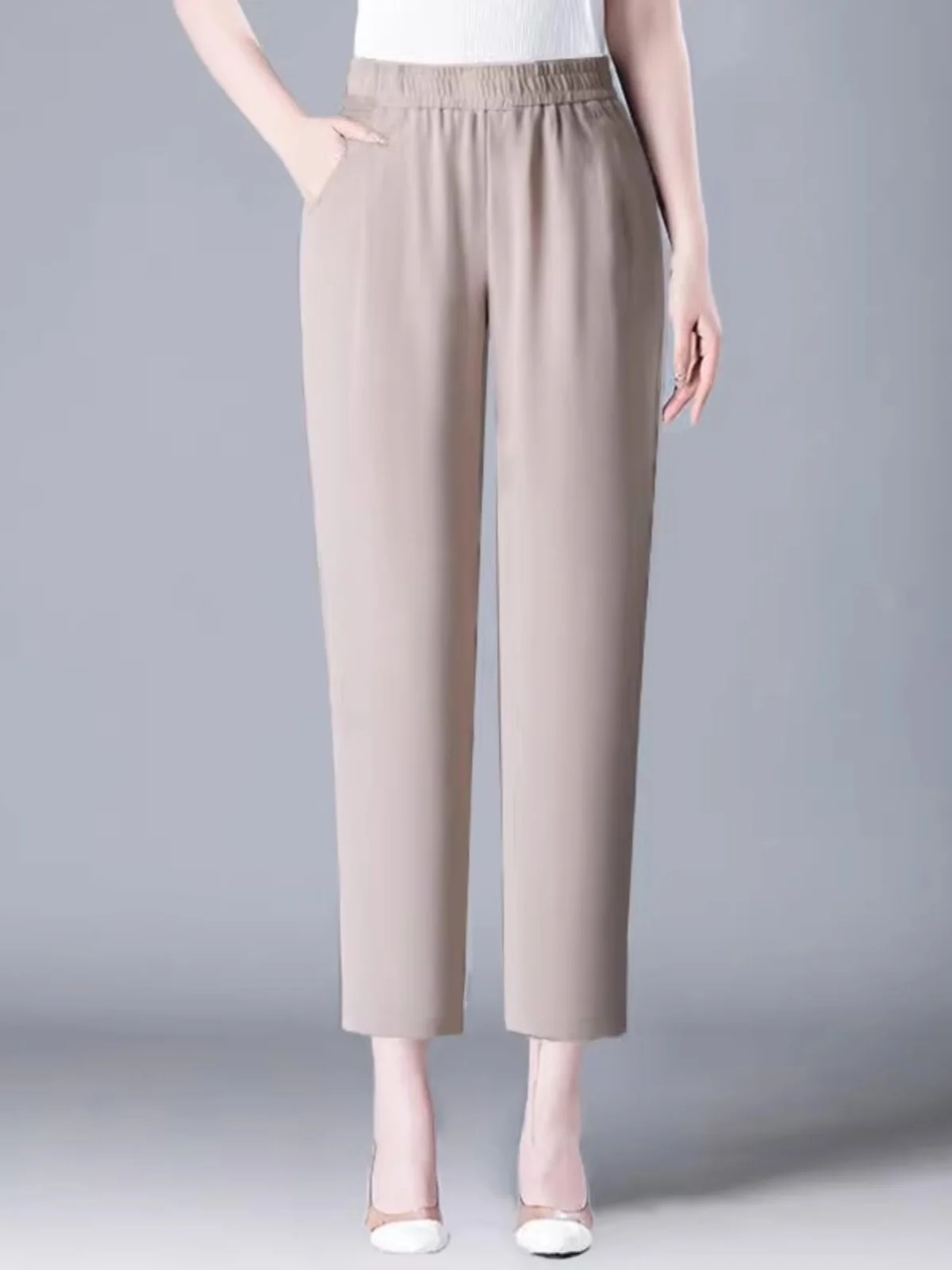 High Waist Thin Ice Silk Cotton Linen Harem Pants Women's Summer Casual Dad Pants Pure Color Harlan Trousers Street Style