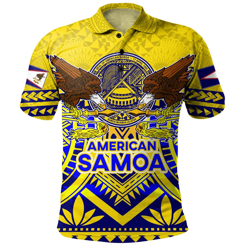 Harajuku New 3D American Samoa Flag Print Polo Shirt For Men Polynesian Samoa Emblem Graphic Polo Shirts Cool Clothing Polo Tops