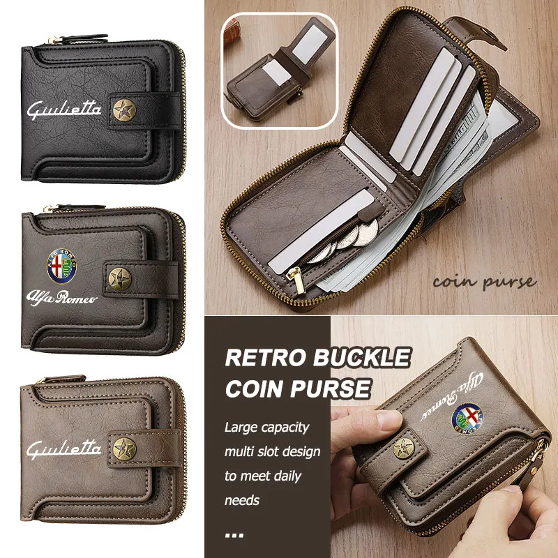 

2026 Hot Alfa Romeo Leather Car Men's Coin Wallet Storage Bag Credit Card Organizer Clip For Alfa Romeo Giulietta 940 2010-2014