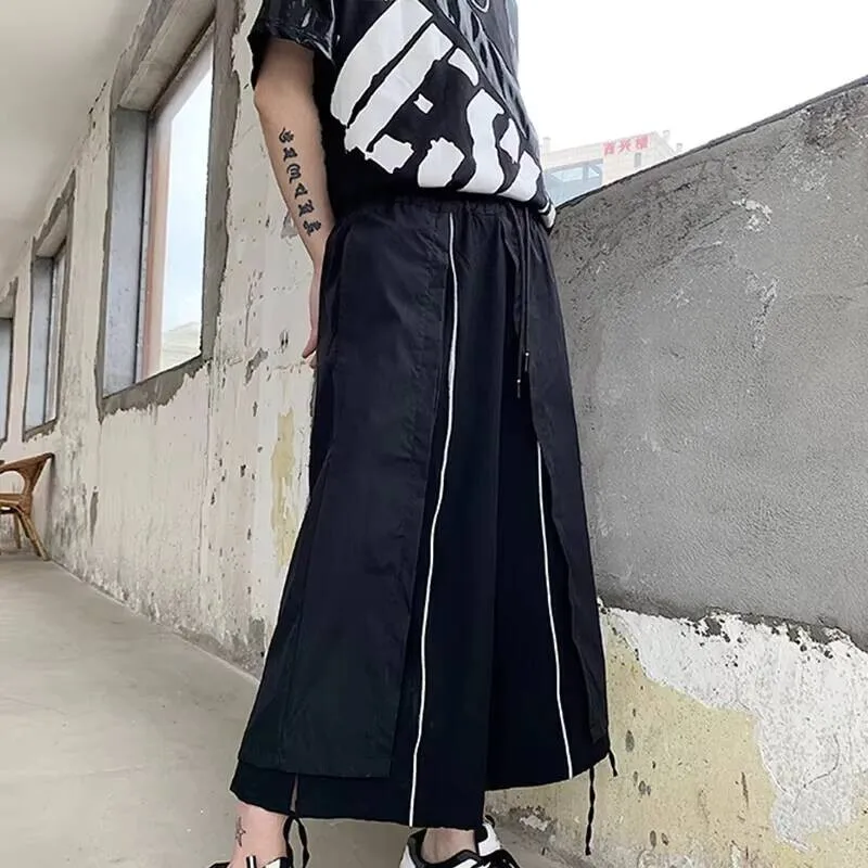 

Летние брюки с вышивкой, индивидуальные мужские широкие брюки, новые темные волосы, стильный стиль, модные повседневные свободные брюки большого размера, девять минут