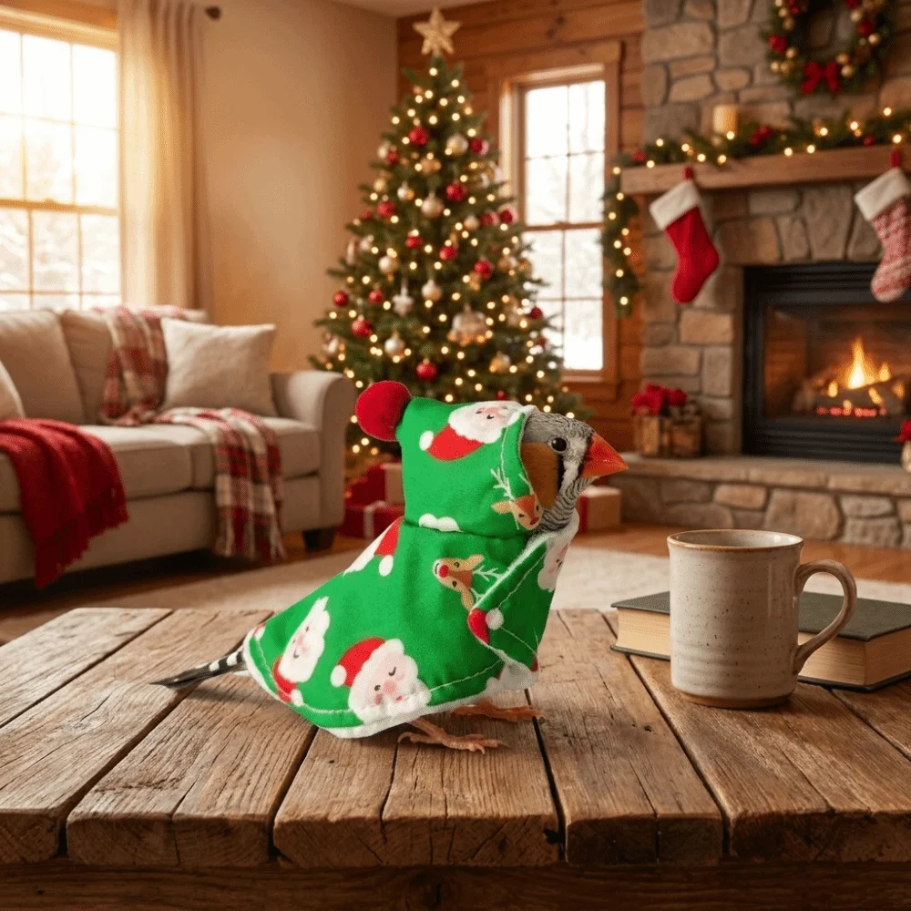 Thickened Christmas Parrot Cape Windproof Warm Santa Claus Parrot Coat Snap Fastening Comfortable Birds Cold Weather Gear