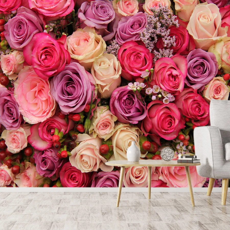 Custom Peel and Stick Optional Wallpapers for Living Room Decoration Contact Wall Papers Home Decor Red Rose Floral Mural Prints