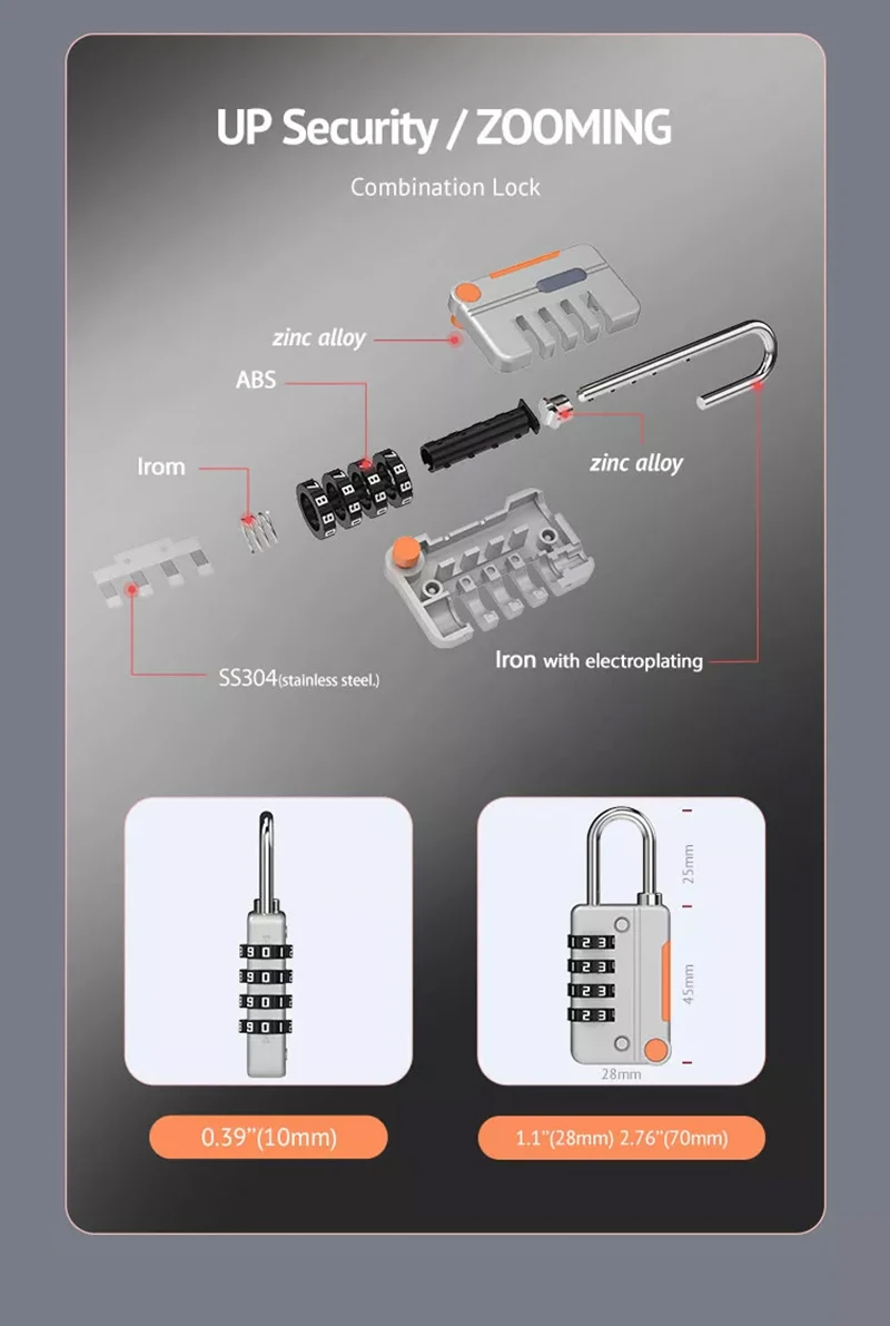 Sicherheits-Stahlkabel mit 4-stelligem Zahlenschloss 1 Set Reise-Vorhängeschloss 1m Beschichtetes Sicherheitsseil Doppelschlaufe für Gepäck und Taschen – Detail 4