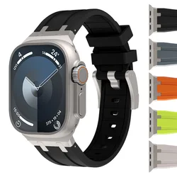 Silicone Stainless Steel Strap For Apple Watch Band Ultra 2 49mm 9 8 7 45mm 44mm 42mm Watchband Bracelet IWatch 6 5 4 SE Correa