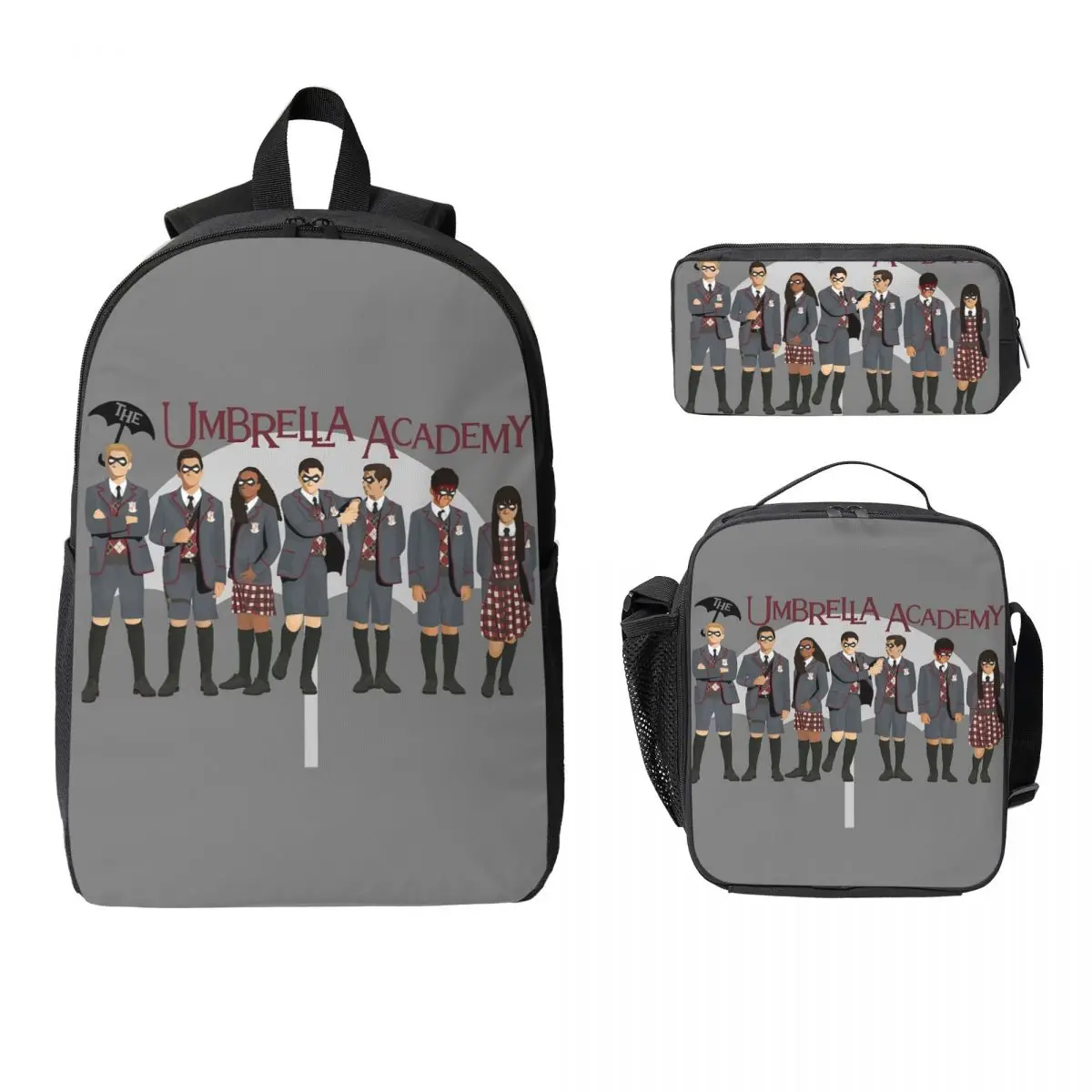 

The Umbrella Academy Group Backpack Student Boys Girls BookBag School Bag Shoulder Bags 3ps Insulated Lunch Bag Pencil Case