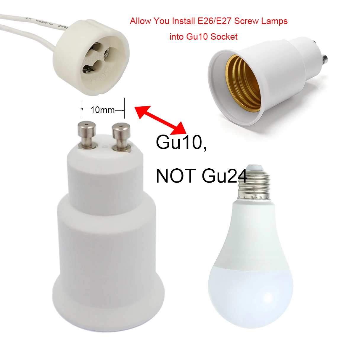 2pcs GU10 To E27 Lamp Holder Fireproof PBT Housing Base Bulb Socket LED Lighting Adapter Converter Dont Compare with Cheap PC