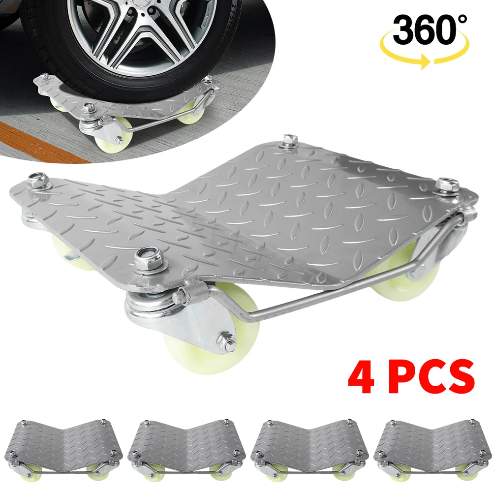 [EU Stock] 4pc Car Tire Wheel Trolley Dollies Vehicle Skates Moving Tire with 4 Casters Universal Wheels Car Movers Auto Repair