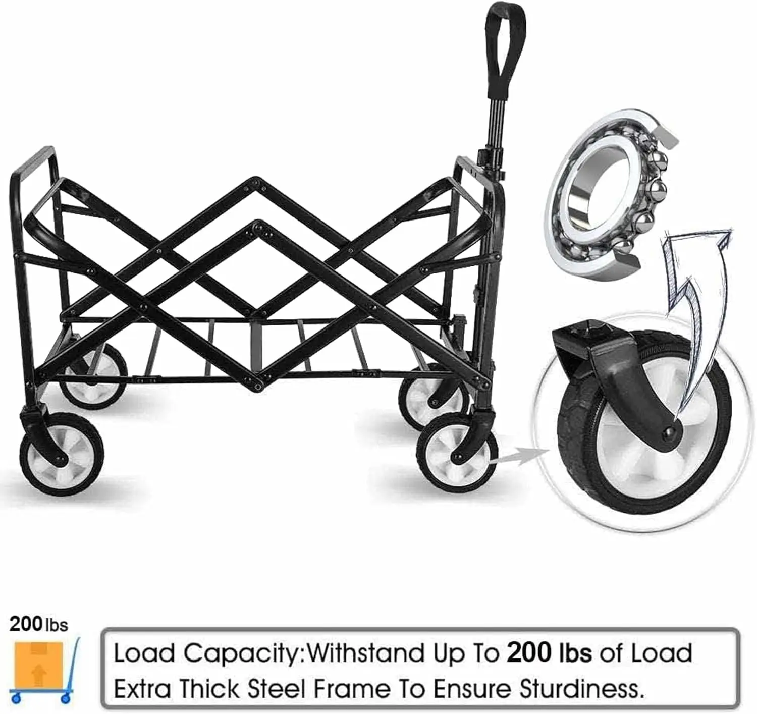 Collapsible Foldable Wagon, Beach Cart Large Capacity, Heavy Duty Folding Wagon Portable, Collapsible Wagon for Sports, Shopping