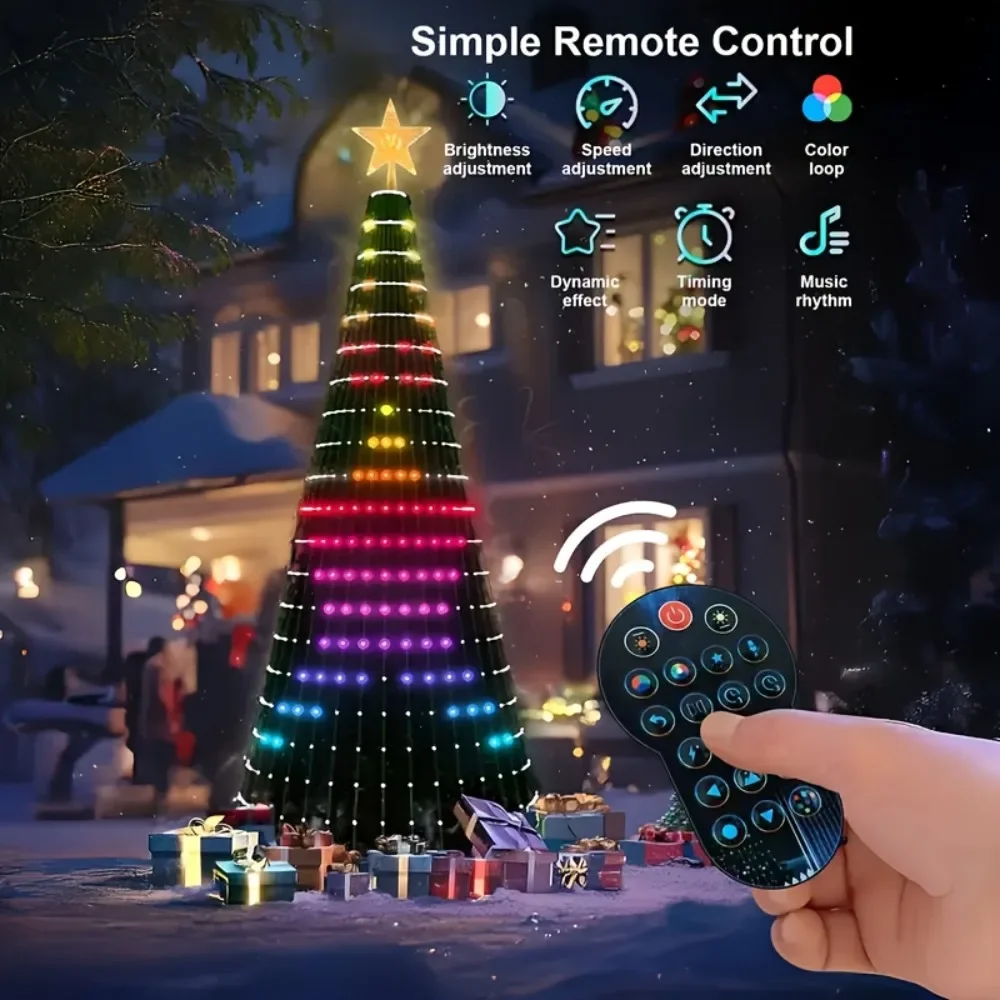 قطعتان من أضواء شجرة عيد الميلاد الذكية مع التحكم في تطبيق Star Topper DIY نمط النص IP67 مقاوم للماء لتزيين شجرة عيد الميلاد في العطلات