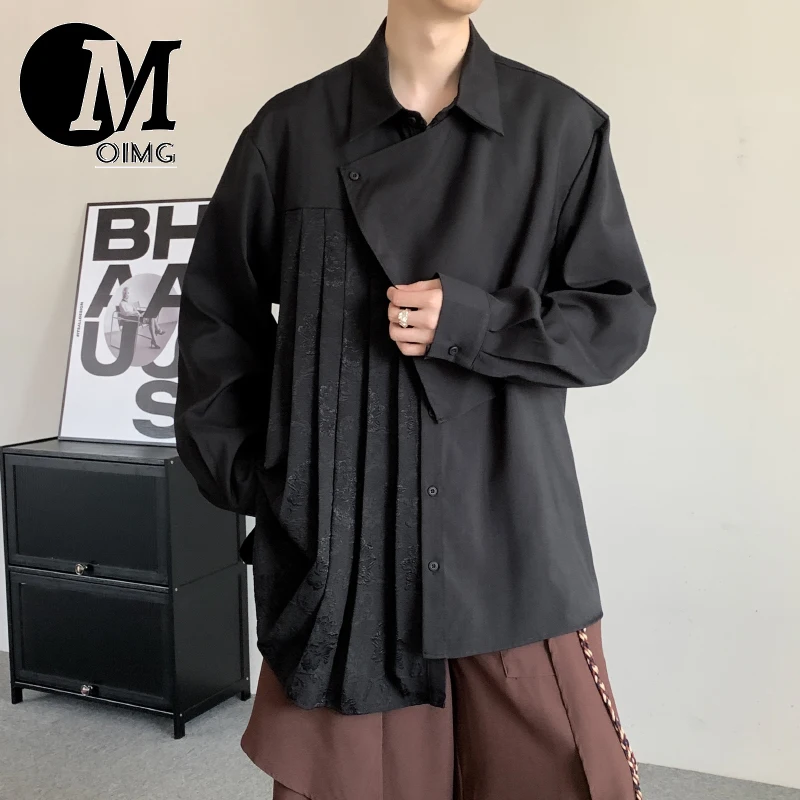 [OIMG] High Weight New Chinese Niche Yamamoto Style Pleated Irregular Splicing Long Sleeved Shirt