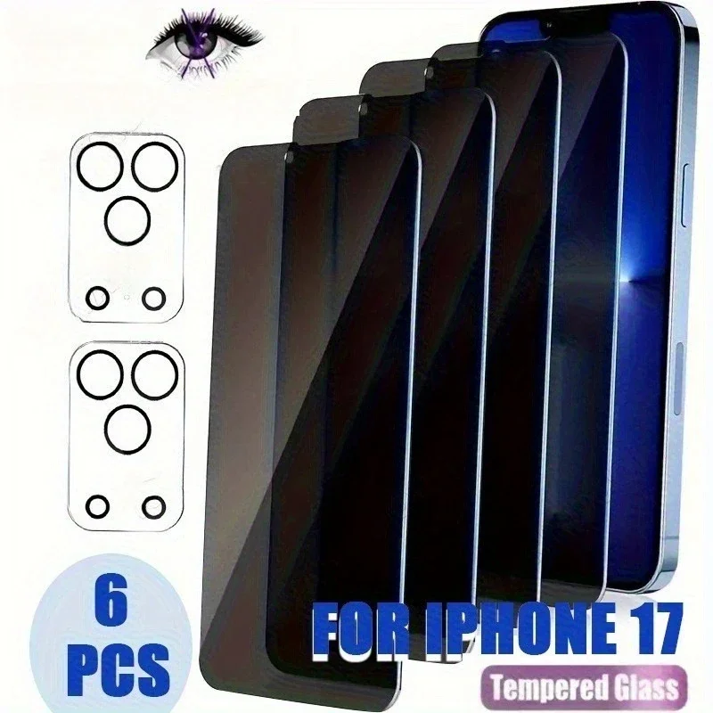 4 Stück Sichtschutzfolie mit 2 Stück Kameraobjektivschutz für iPhone 11 12 13 14 15 16 17 Pro Max 17Air 16e 12 13 Mini-Glas